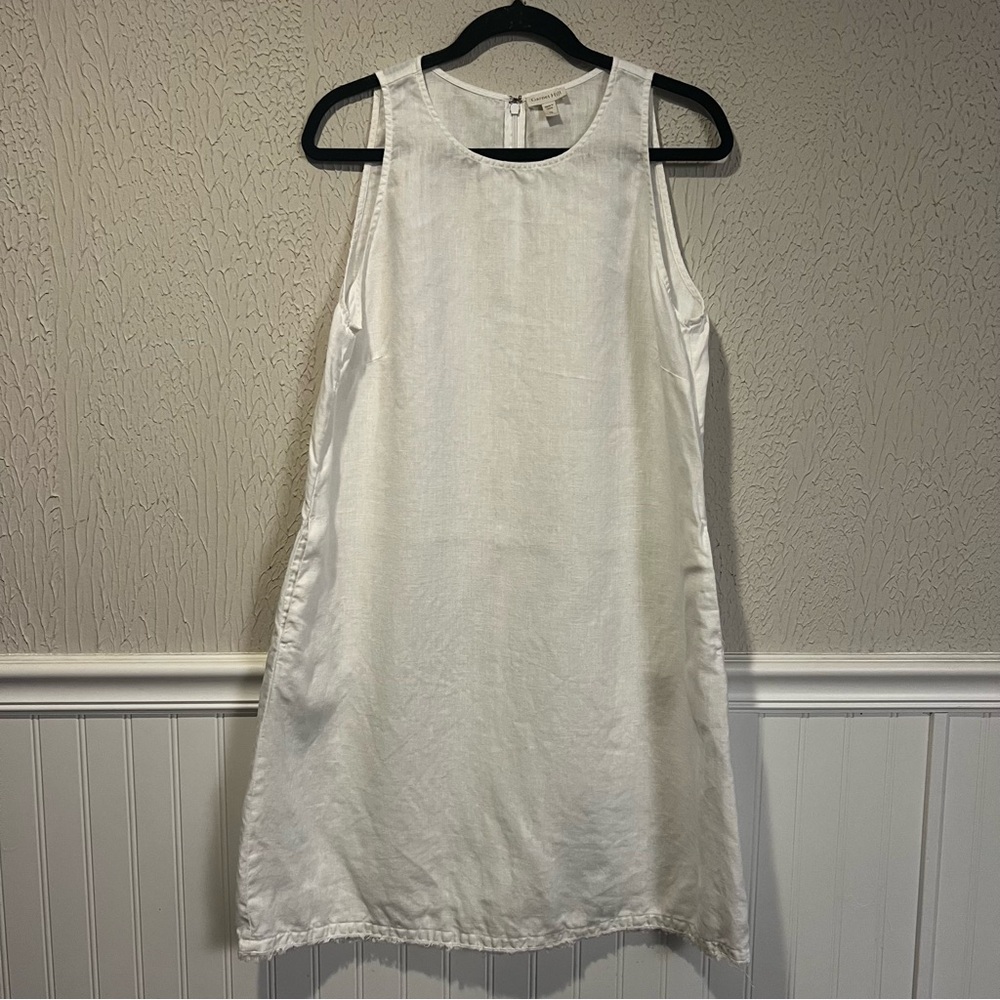 Garnet Hill White 100% Linen Sleeveless Fringe Hem A line dress size 10 - Picture 5 of 16